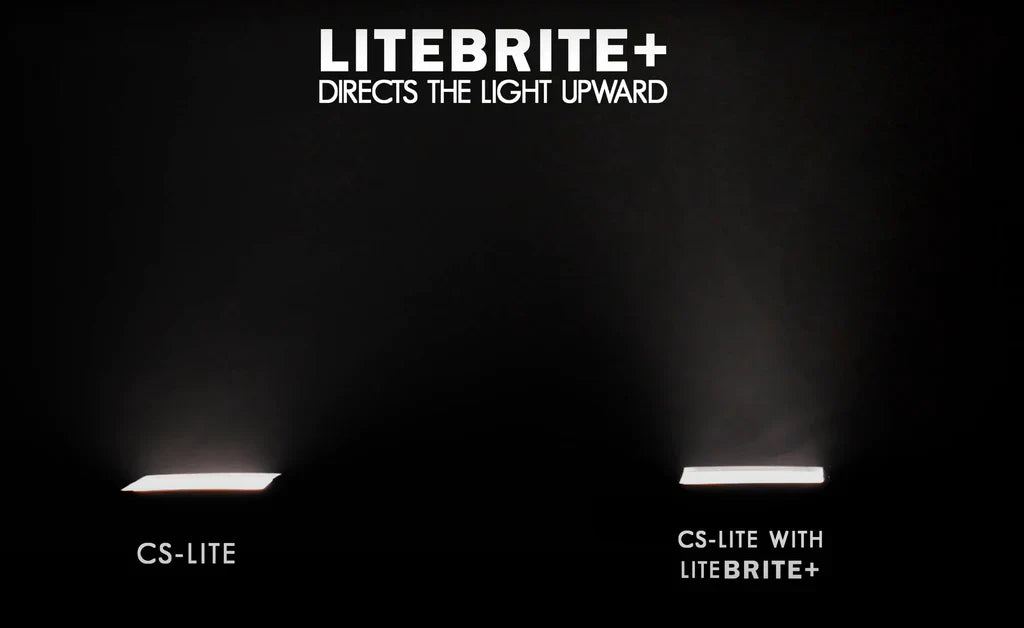 Cinestill CS-LITEBRITE+ 2.3x Light Booster and CS-LITE comparison photo with black background.