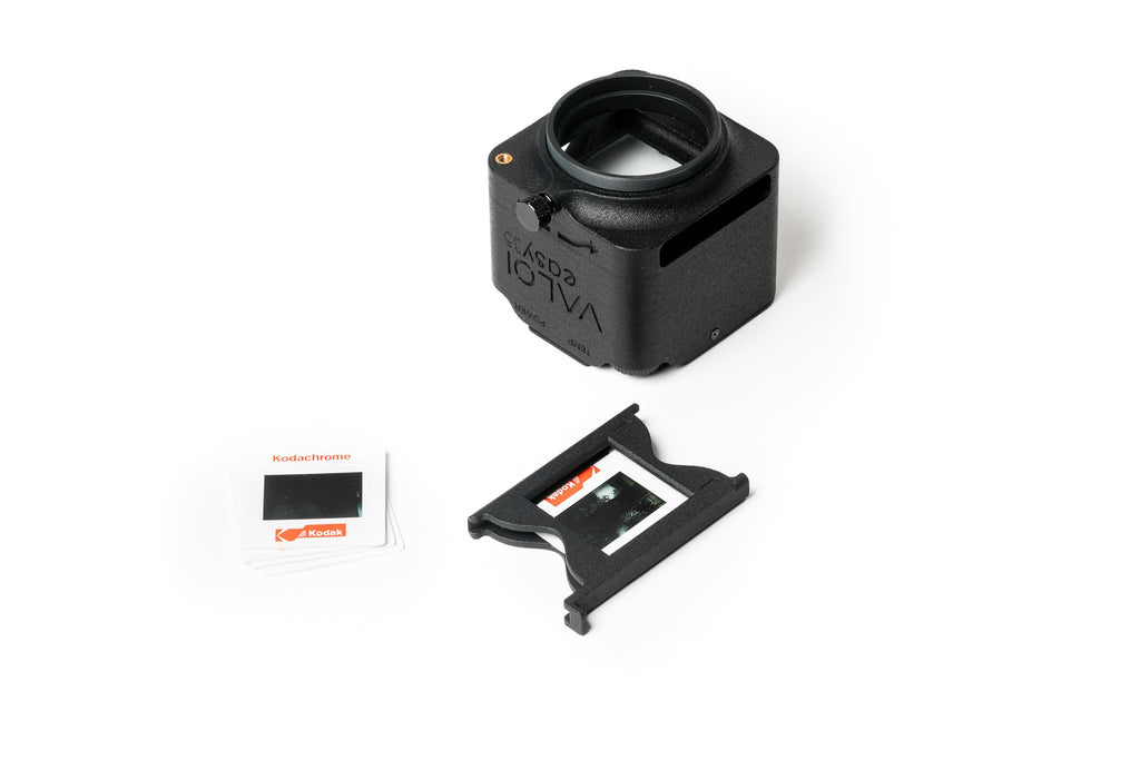 easy35 Slide Holder with a body and a set of slides on a white background.