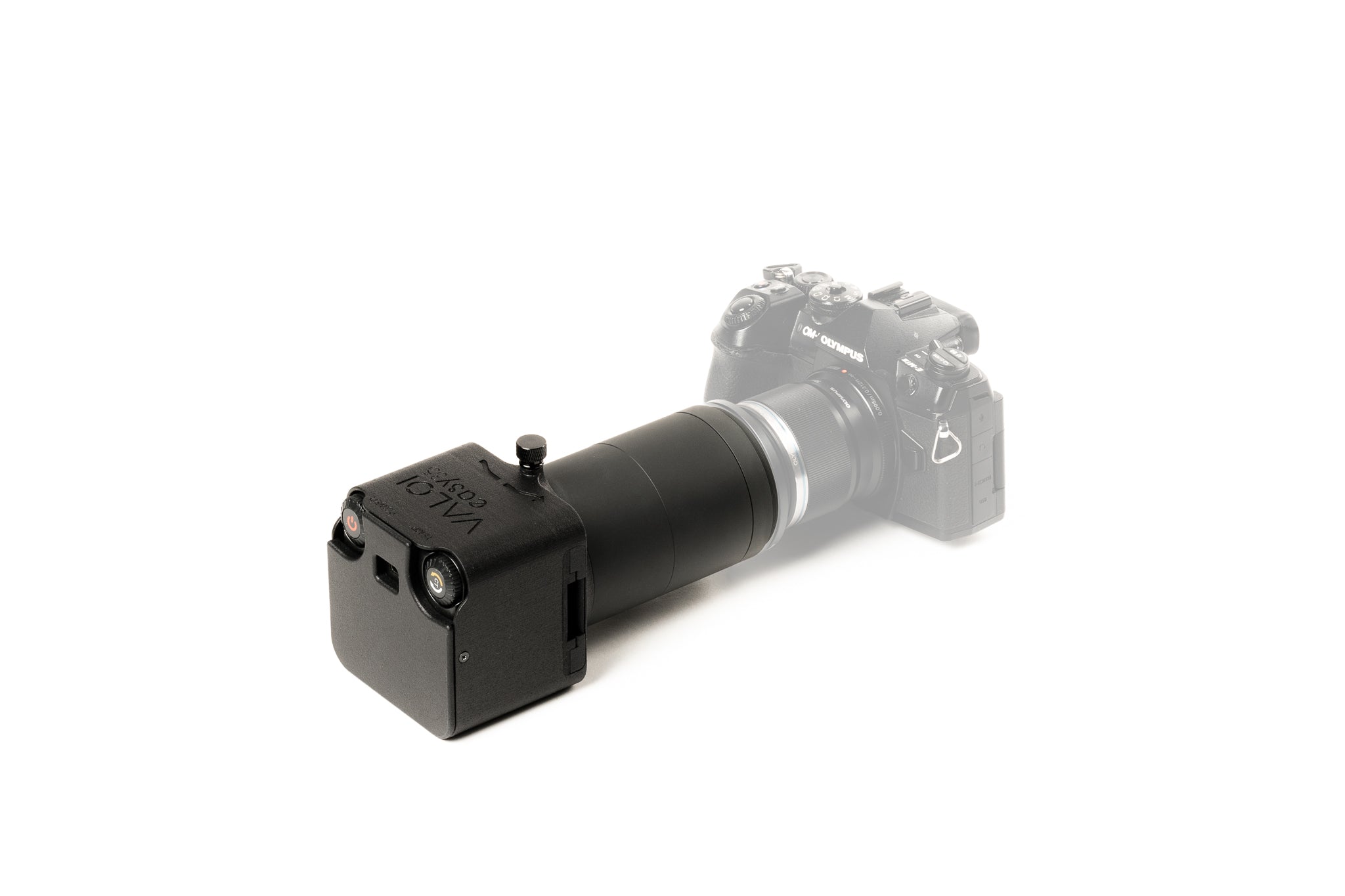 Valoi easy35 body with distance tubes and a camera on a white background.