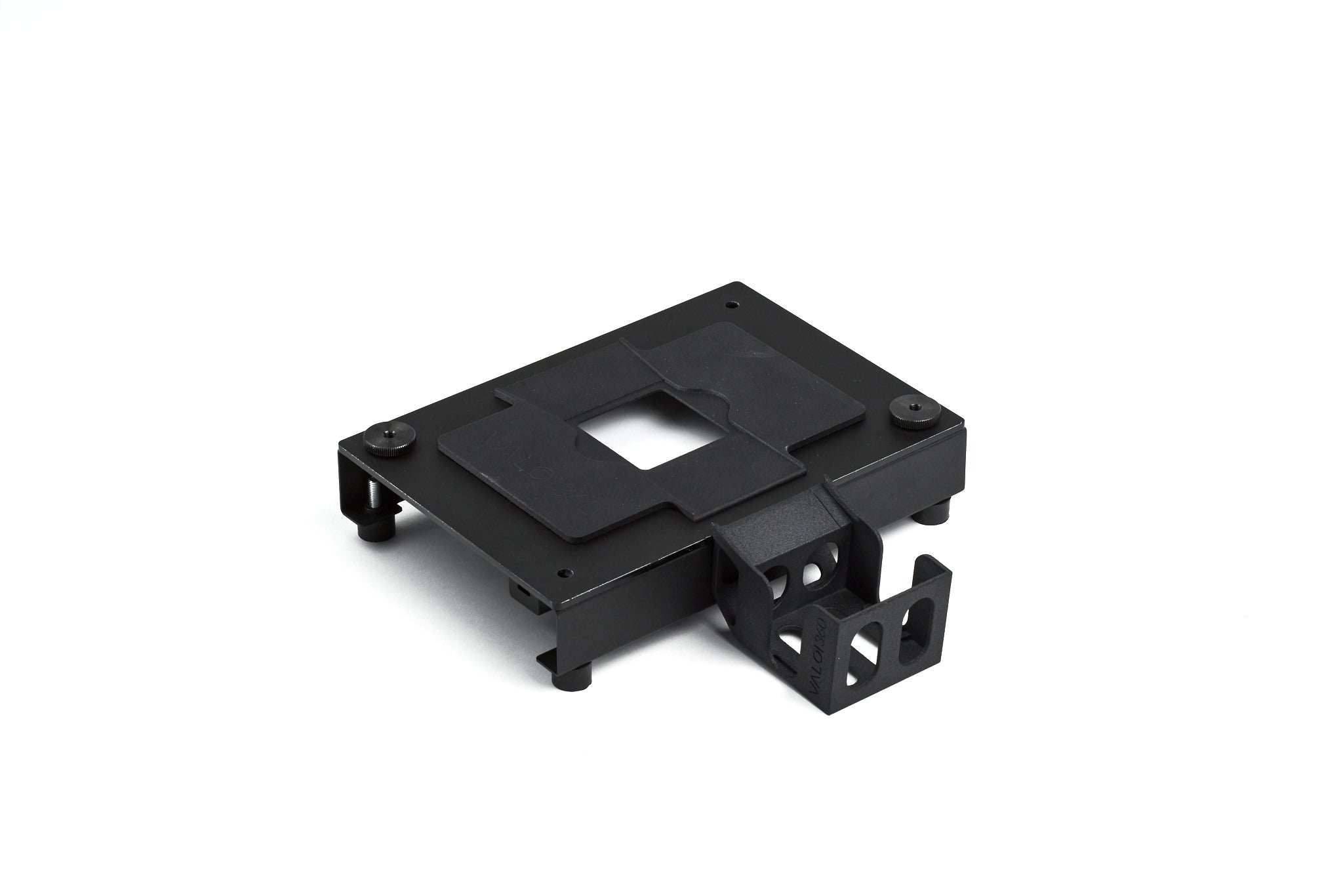 VALOI 360 Slide Holder and a slide basket attached to holder plate on a white background.