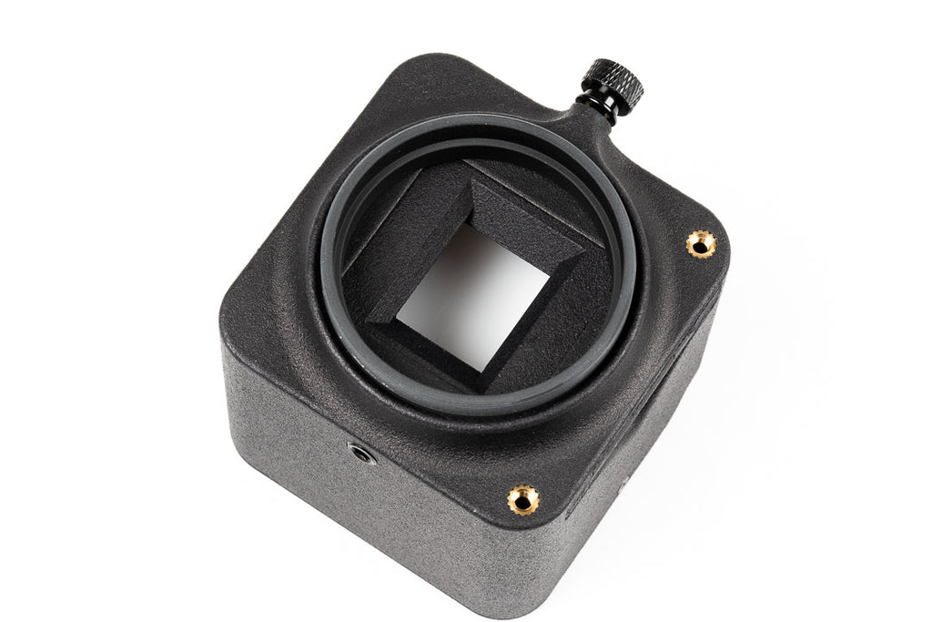 Easy35 Half Frame holder attached to a body on a white background.